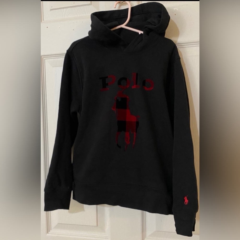 Polo Ralph Lauren Plaid Big Pony Logo Fleece Hoodie Boy’s Size S(8)